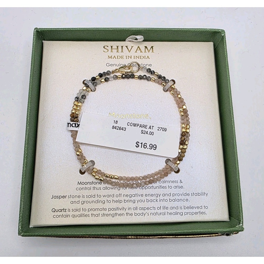 SHIVAM Moonstone Jasper & Quartz Bead Gemstone Bracelet New In BOX